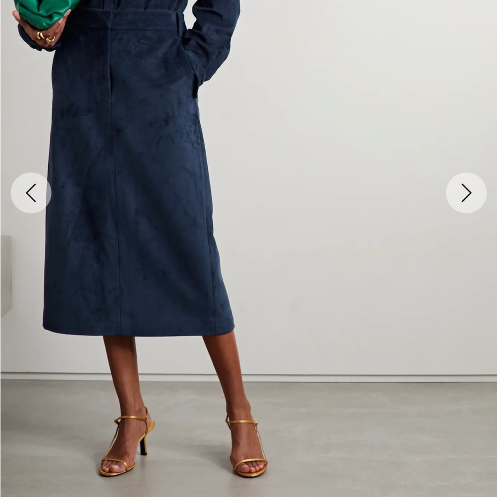 Tibi Faux Suede Midi Skirt in Navy, Size:2